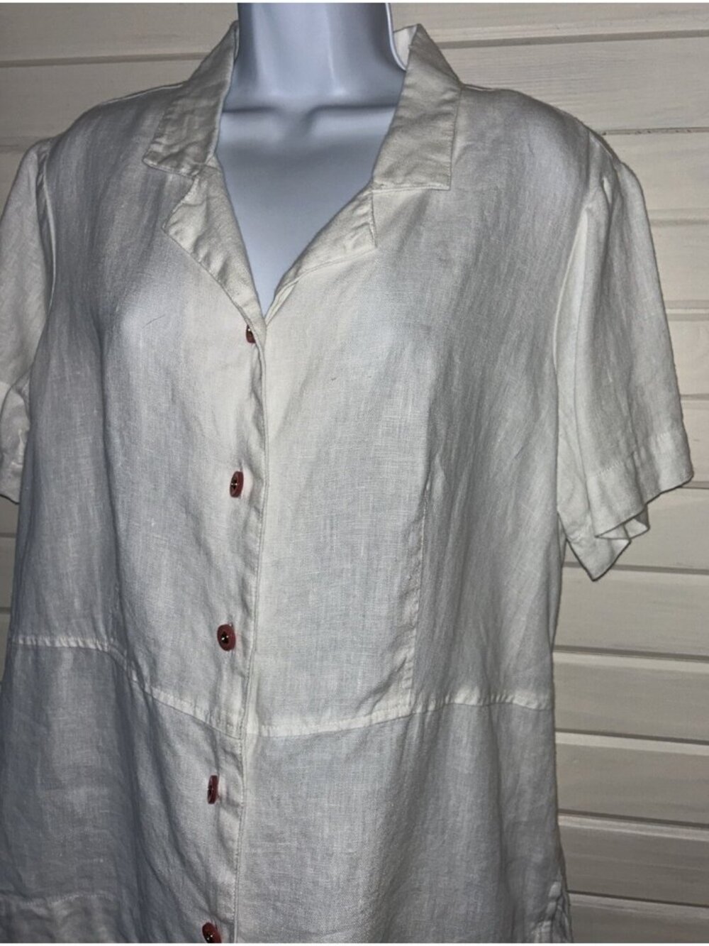 Hot Cotton Marc Ware Sz LARGE White S/S Button Up Top 100% Linen Washable EUC